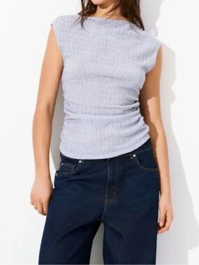 H&M Pale Blue Textured Cap-Sleeve Tank